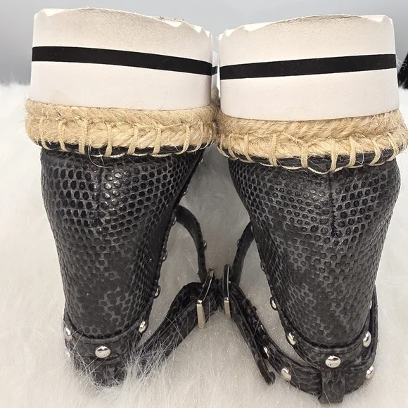 Jennifer Lopez Black Snakeskin Studed Espadrilles Size 7.5 - Picture 7 of 12